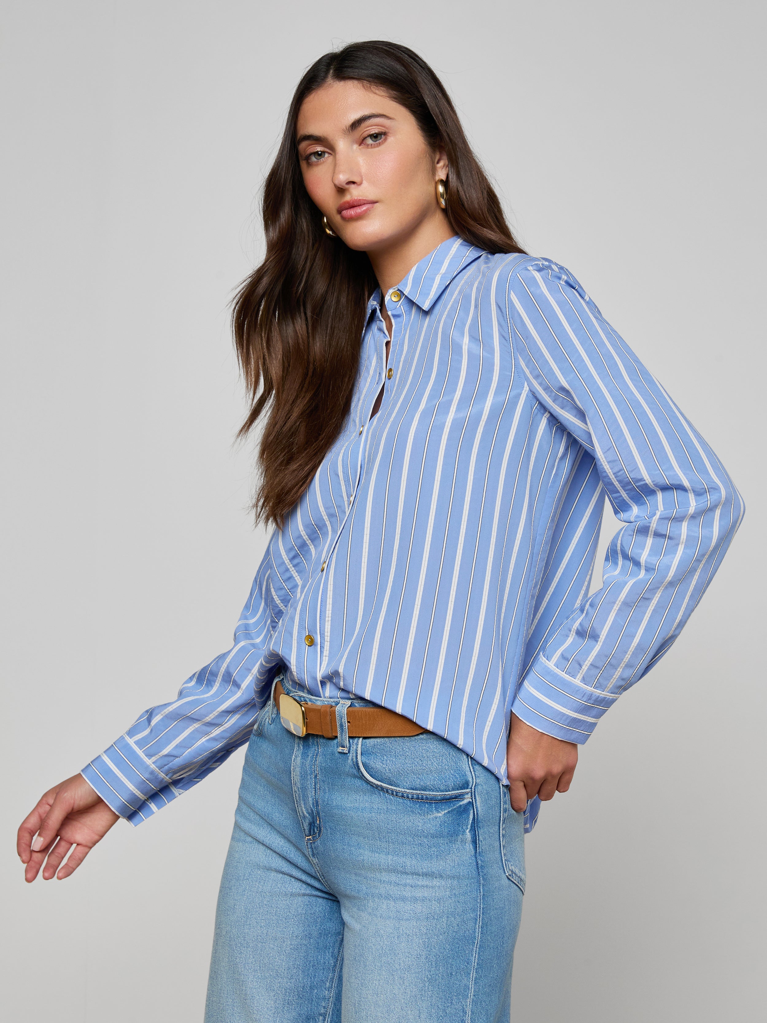 Ellery Poplin Shirt In Allure Blue/white Stripe