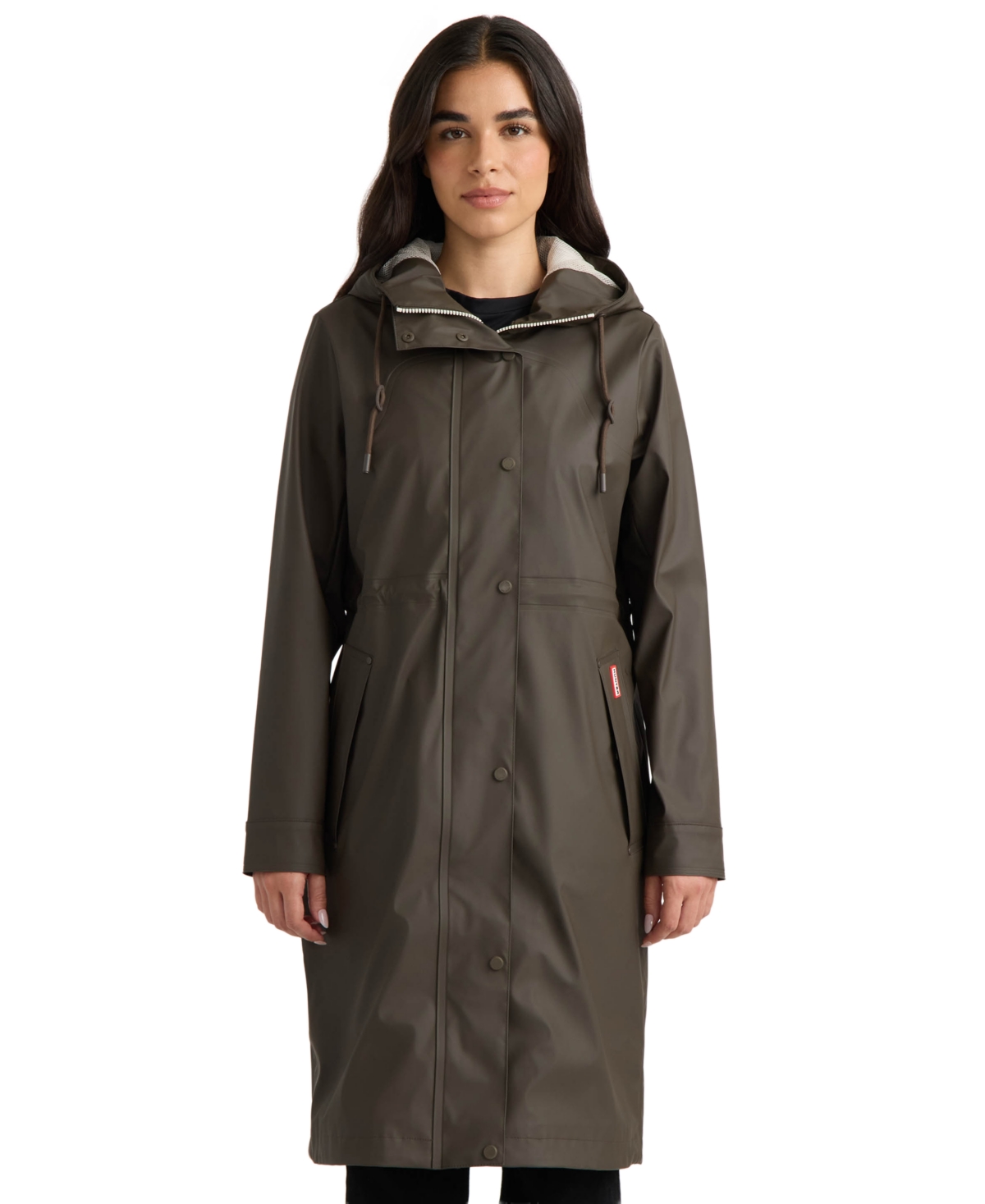 Women's Long Rubberized Anorak Coat - Brownie