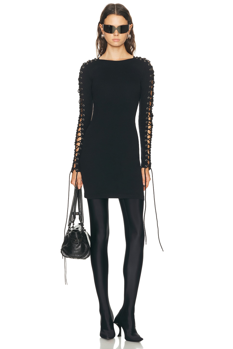 Balenciaga Lace Up Long Sleeve Dress in Black - Black. M also in