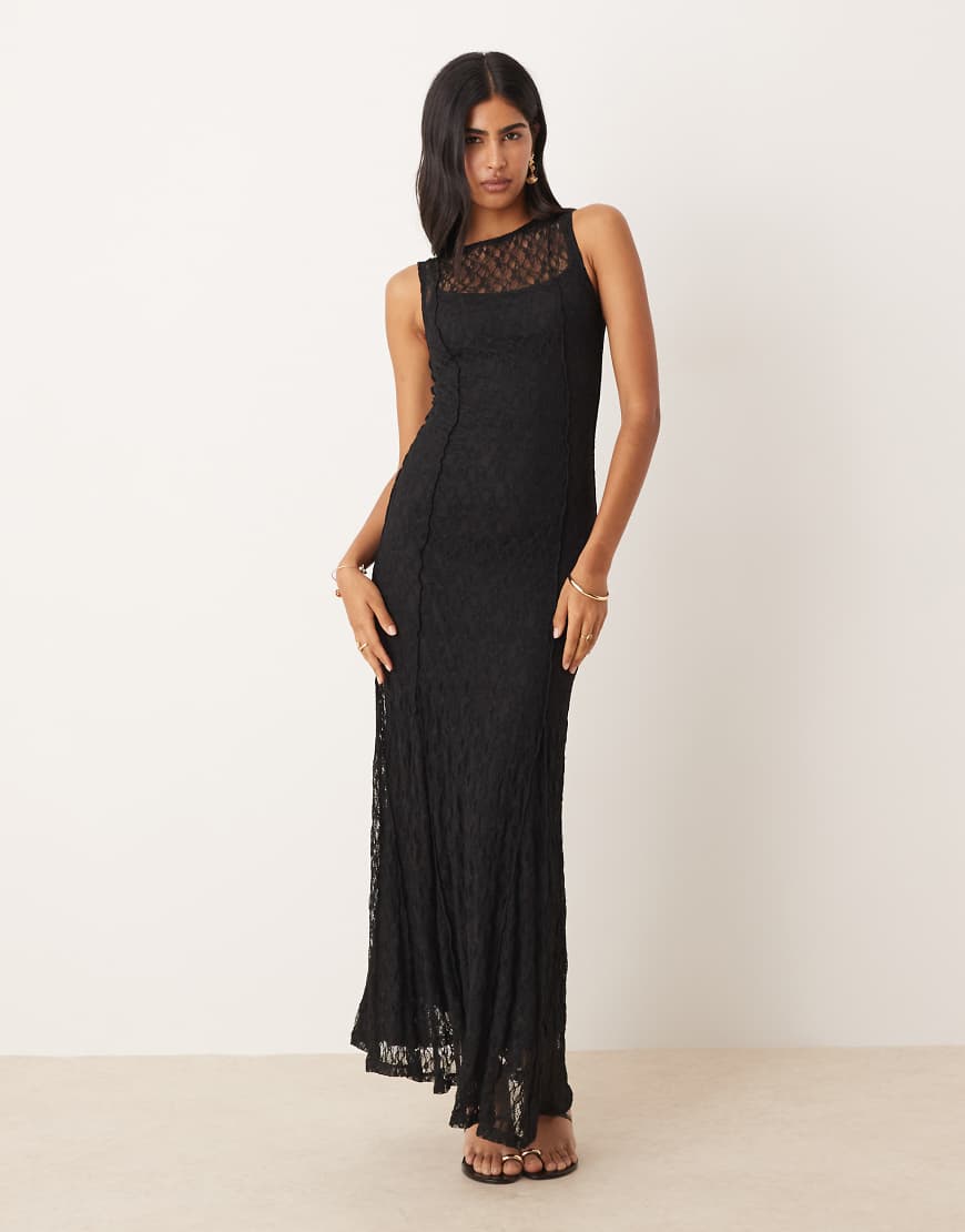 Slash neck lace maxi dress in black