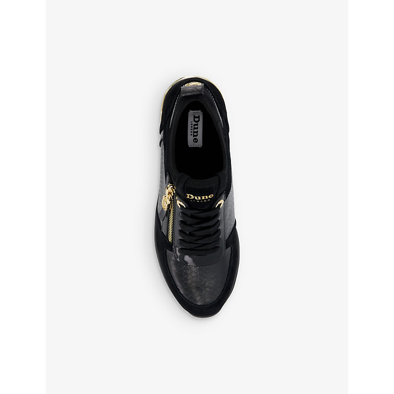 Womens Black-leather Mix Eilin Wedge-heel Leather Low-top Trainers