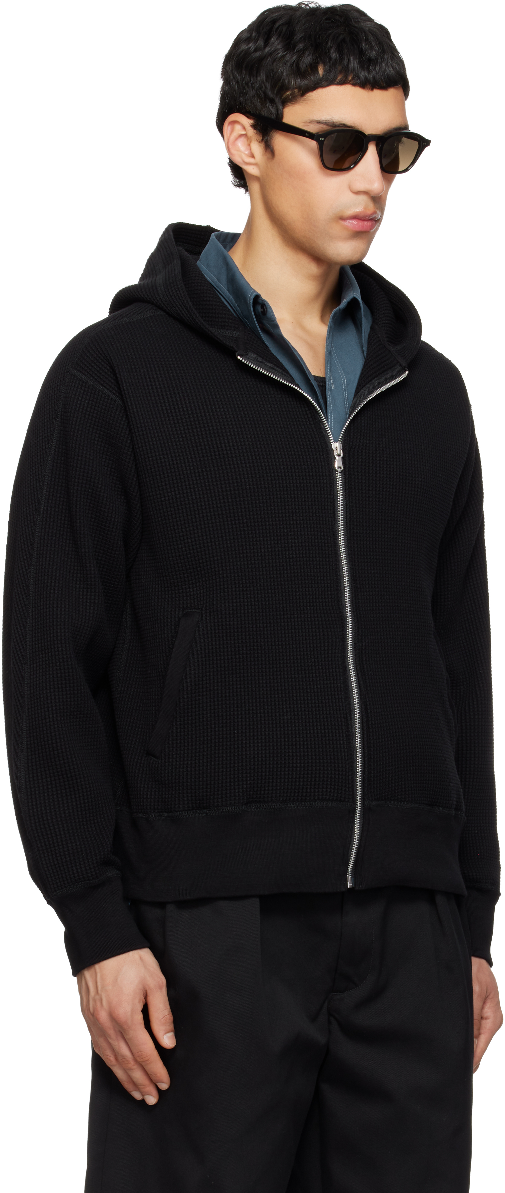 Black Zip-Up Thermal Hoodie