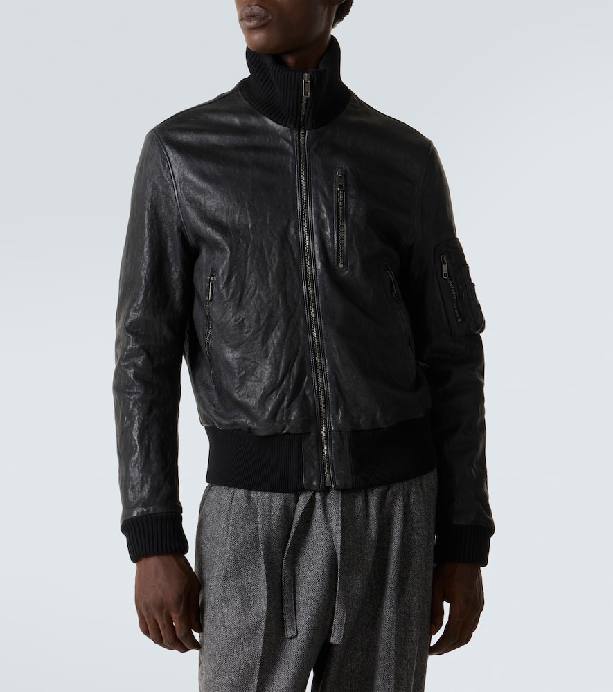 Leather bomber jacket