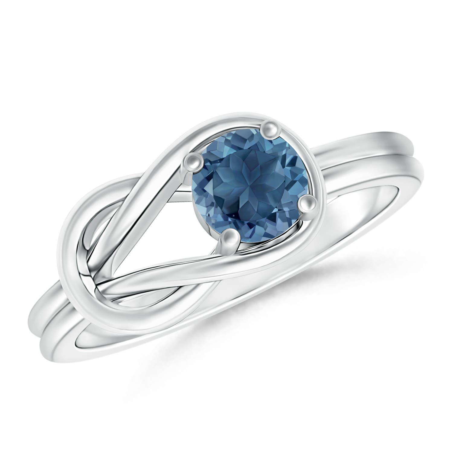 Angara 0.6 Carat Solitaire London Blue Topaz Infinity Knot Ring in Platinum