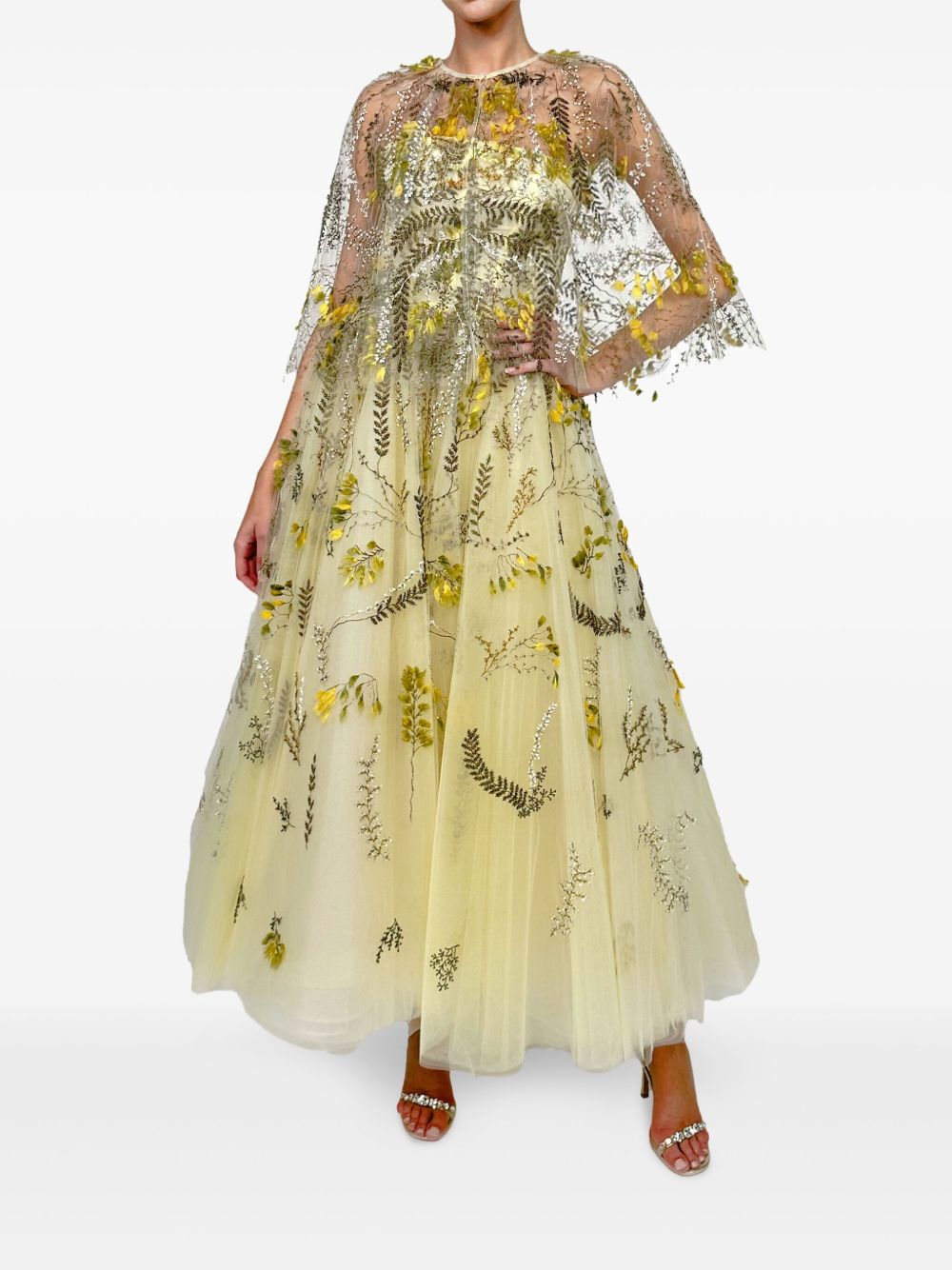 Monique Lhuillier floral-embroidered dress - Yellow