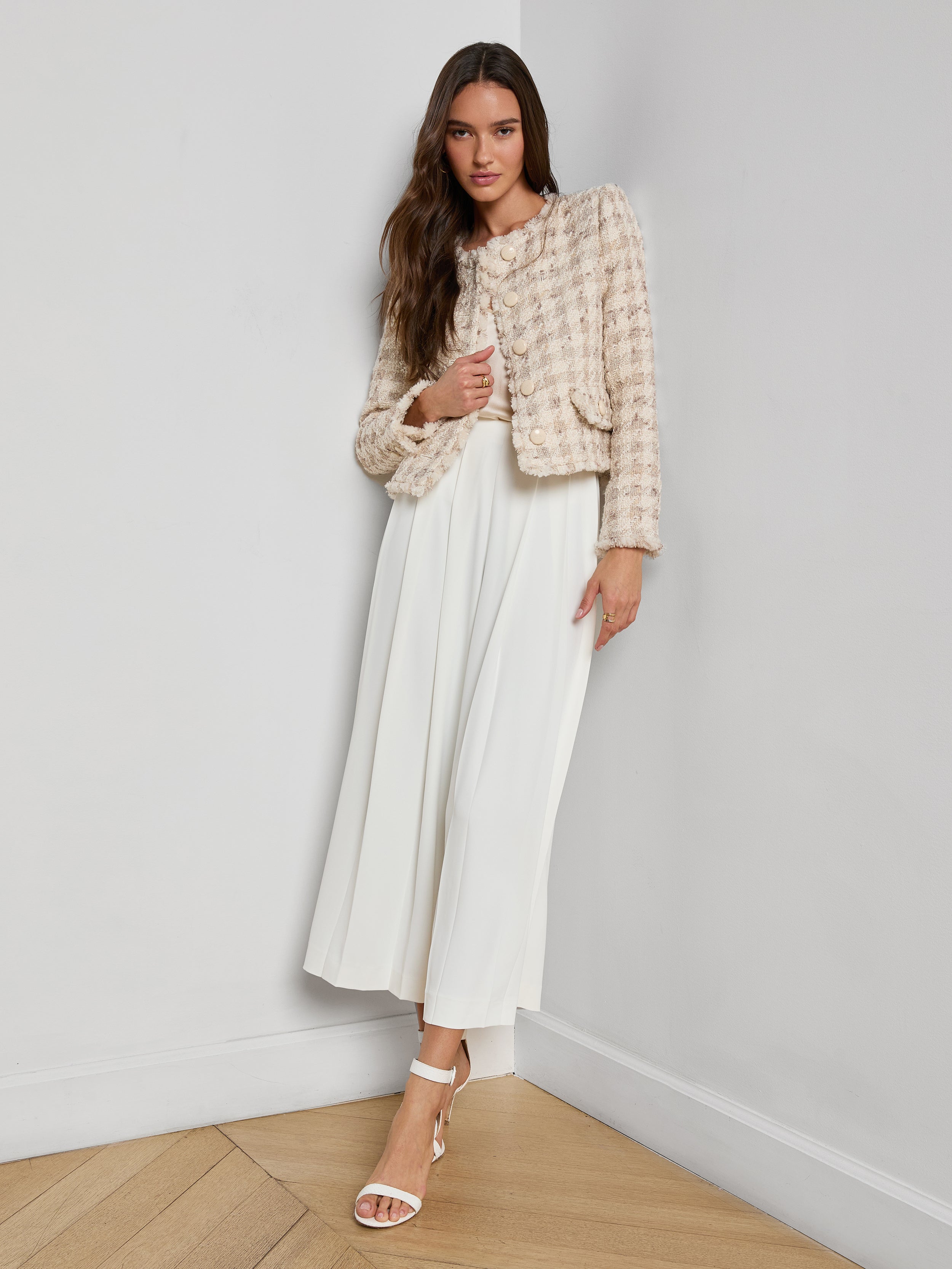 Zell Houndstooth Tweed Jacket In Taupe/grey Houndstooth