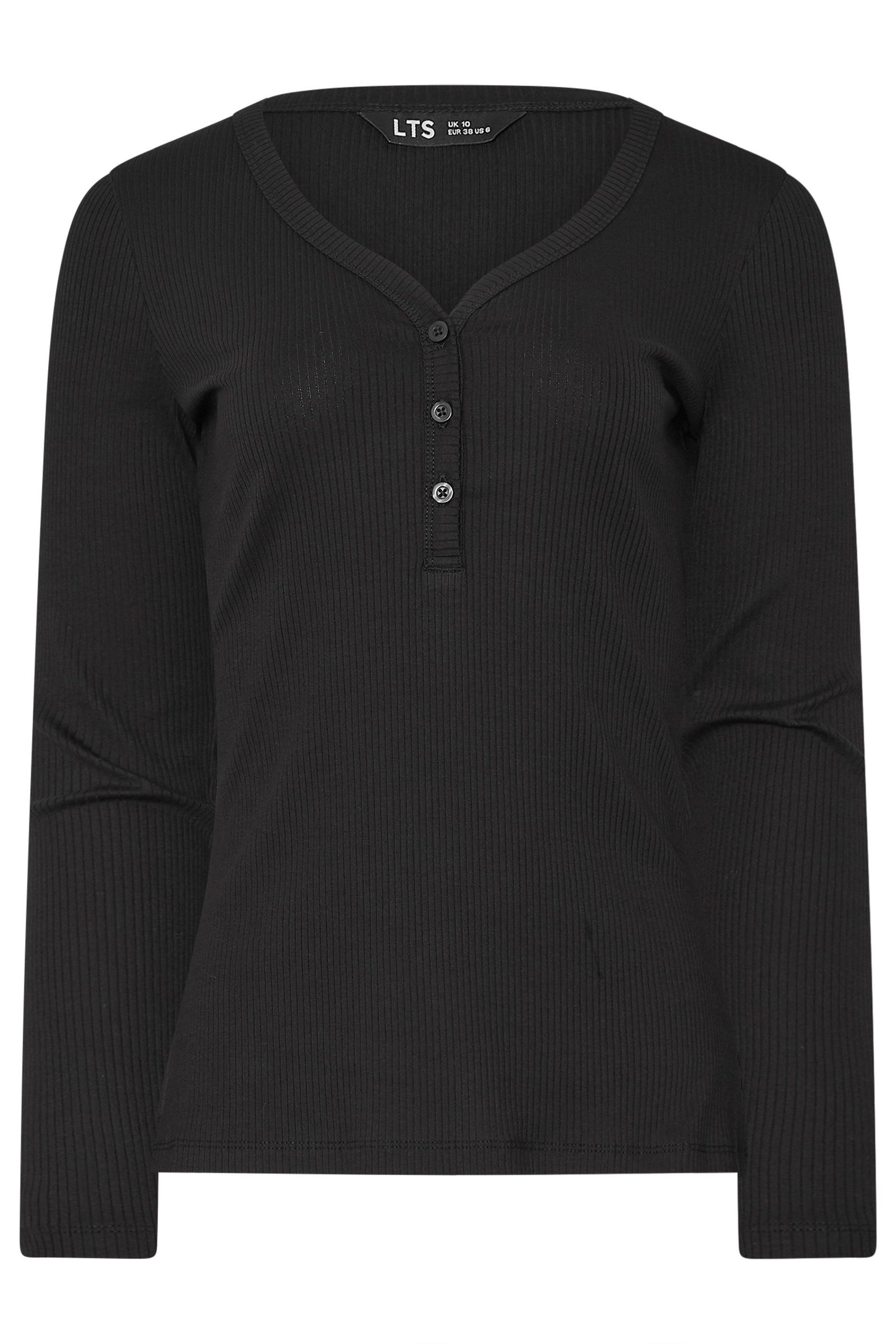 Long Tall Sally Tall Ribbed Henley Top In Black