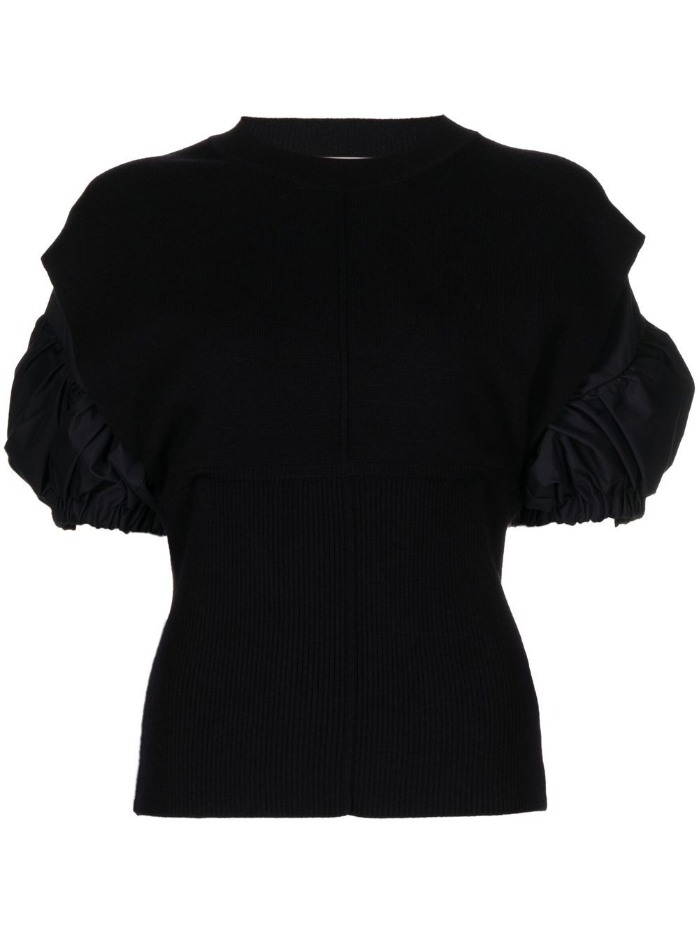Poplin-combo puff-sleeve top - Grey