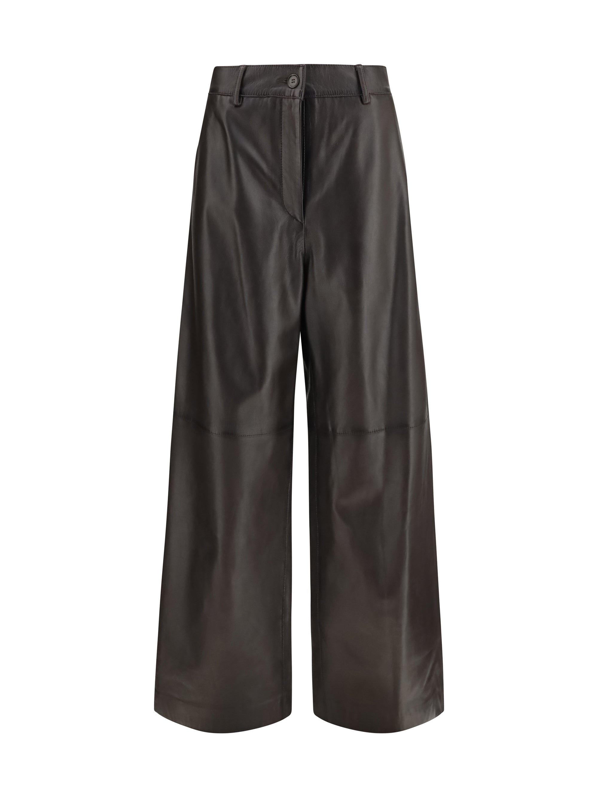 Wide-Leg Leather Trousers — Brown