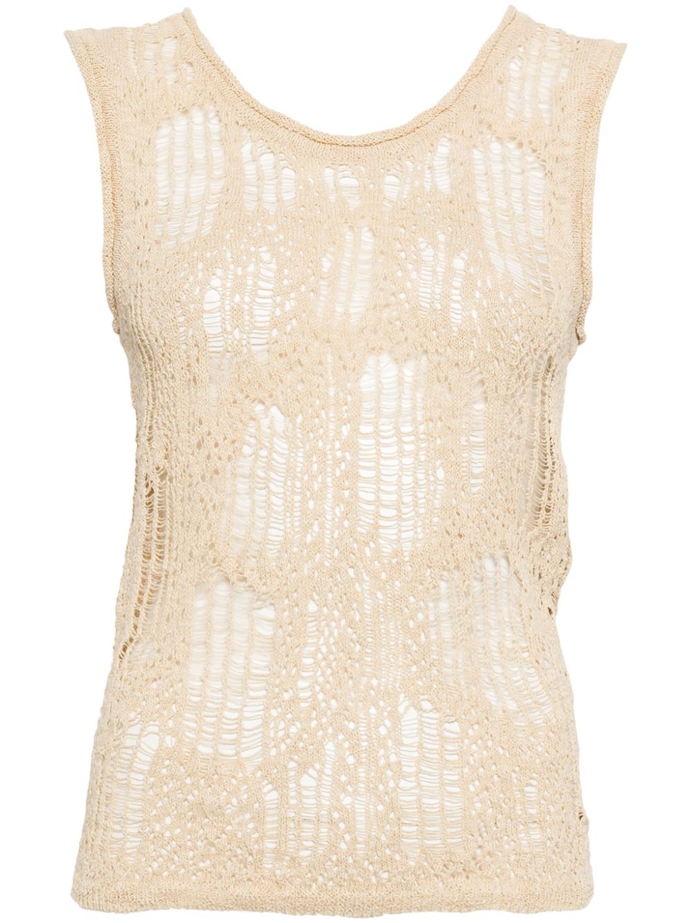 Distressed open-knit top - Brown