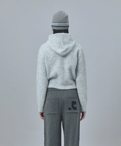 HAIRY KNIT HOOD ZIP-UP
