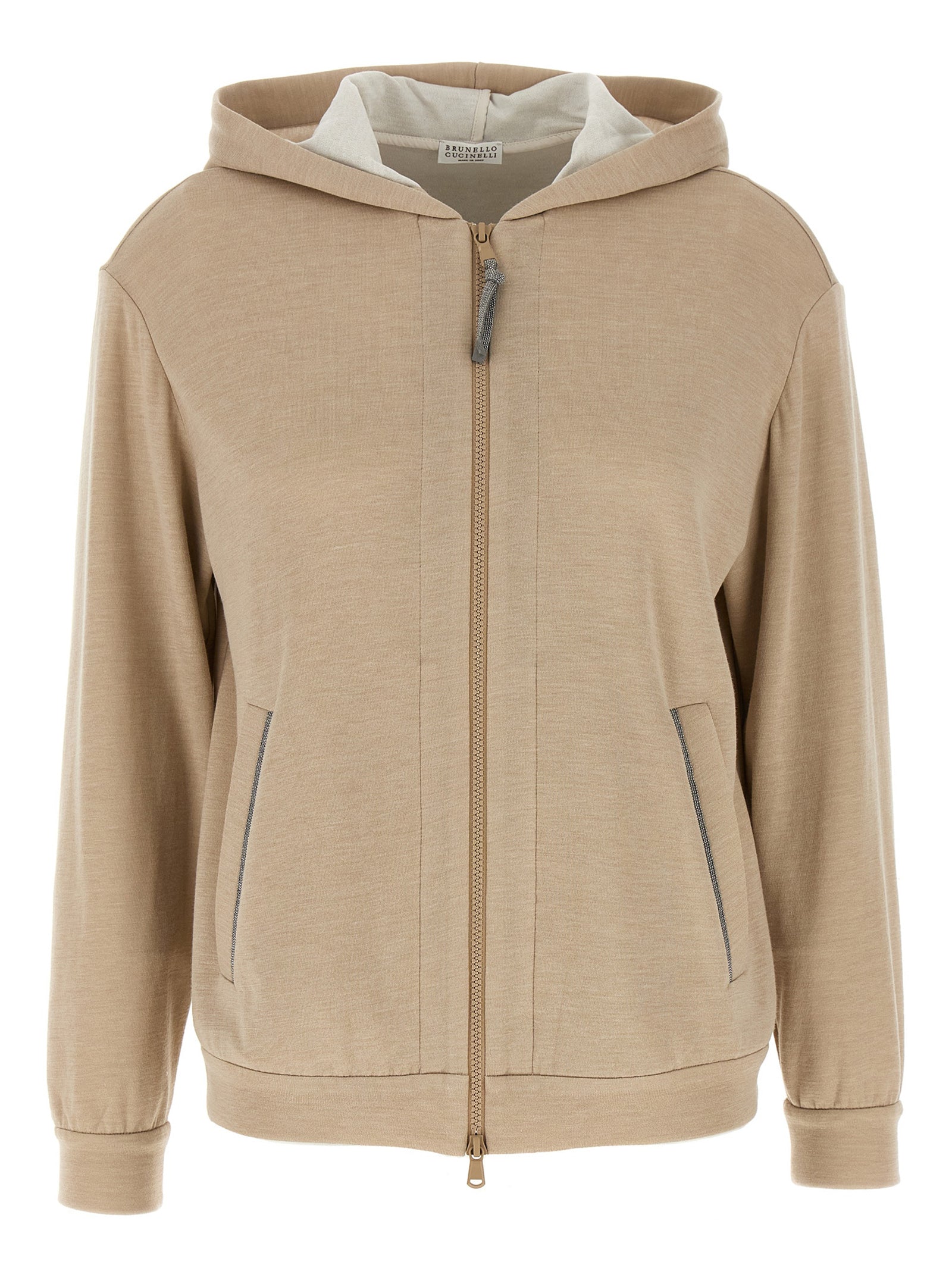 Cotton-Silk Blend Hoodie — Beige