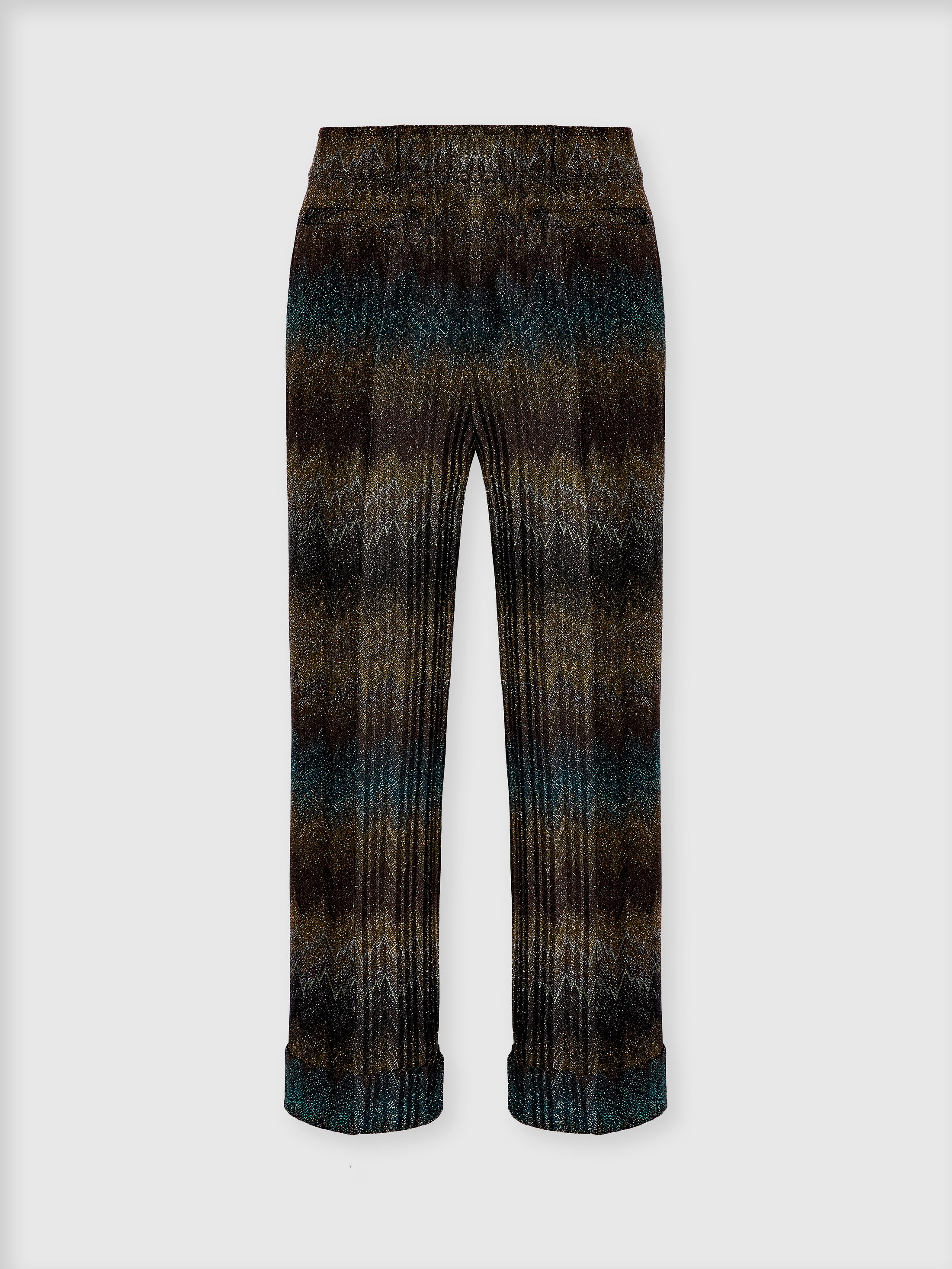 Missoni - Flared trousers in viscose lamé snake motif, Women, Green& Brown
