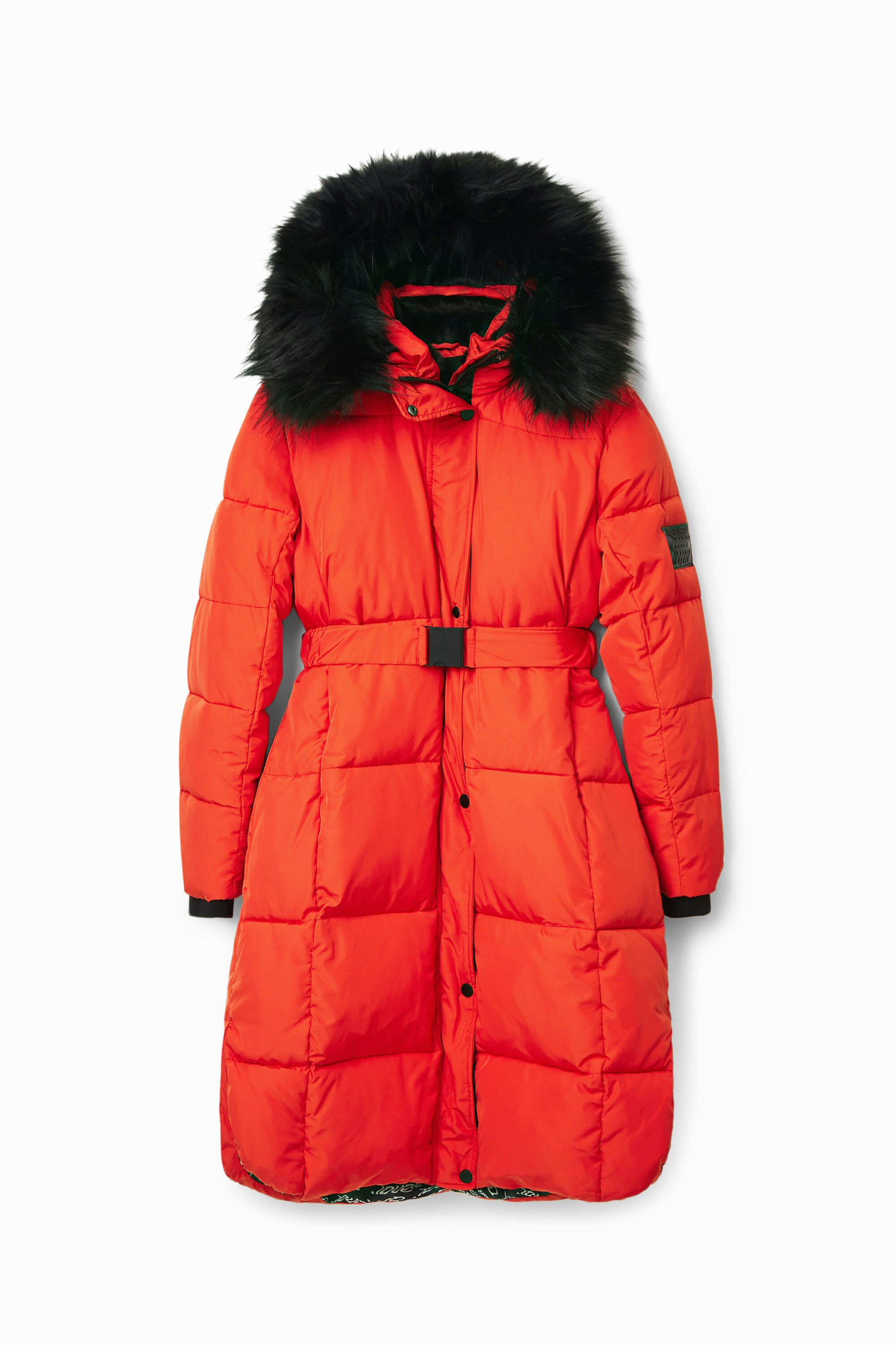 Long padded coat with belt