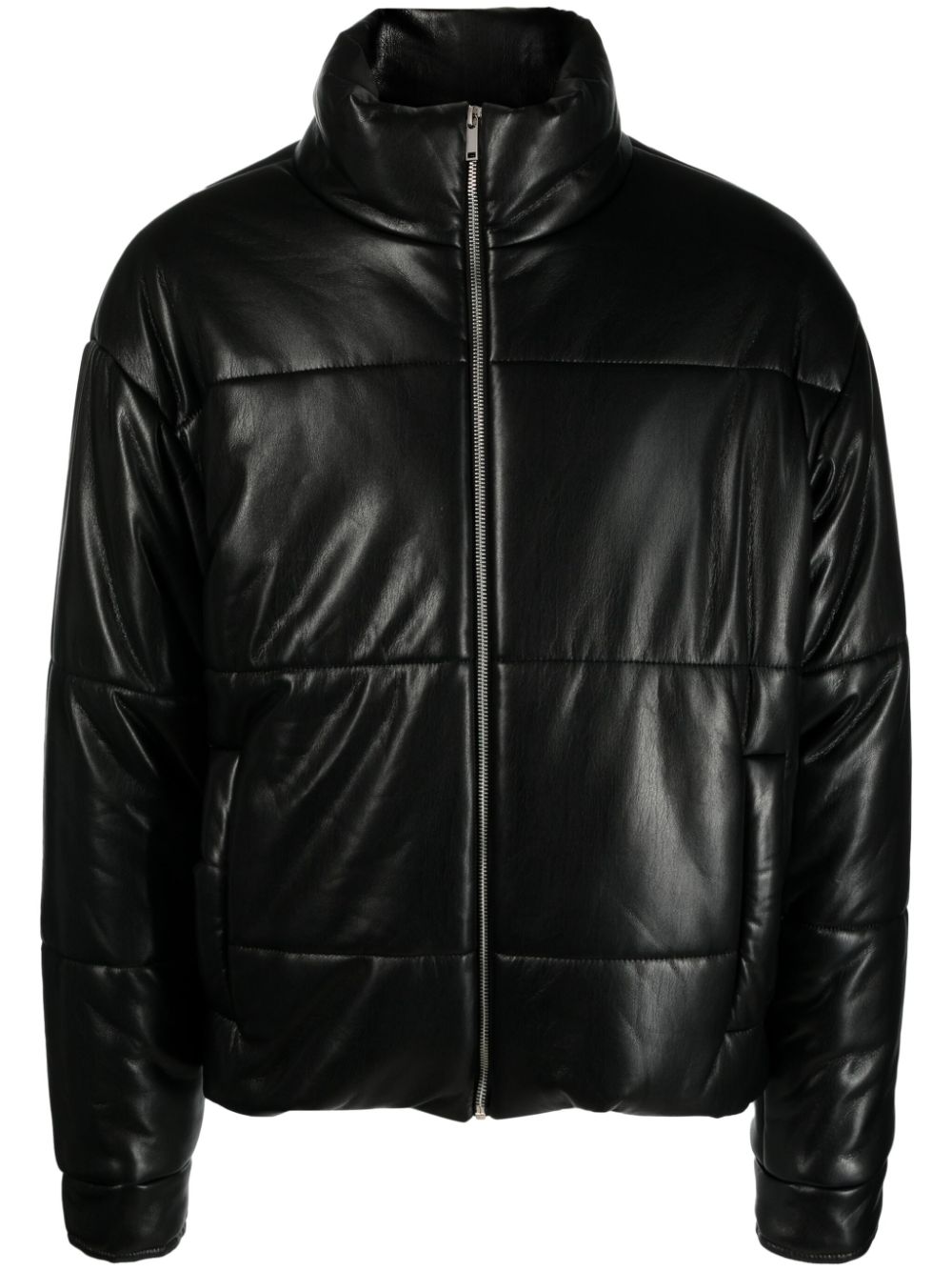 Marron faux-leather puffer jacket - Black