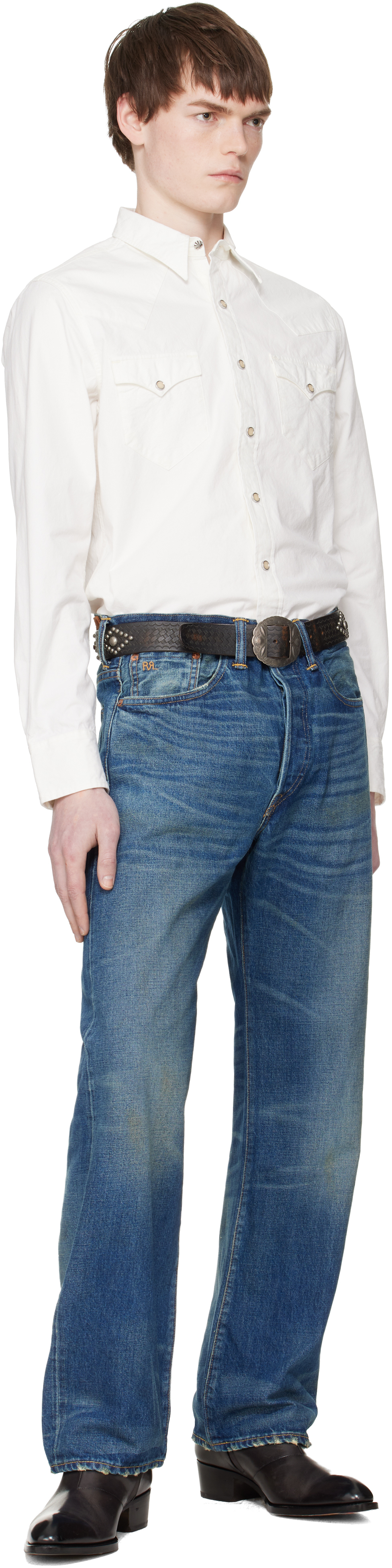 White Slim Fit Poplin Western Shirt