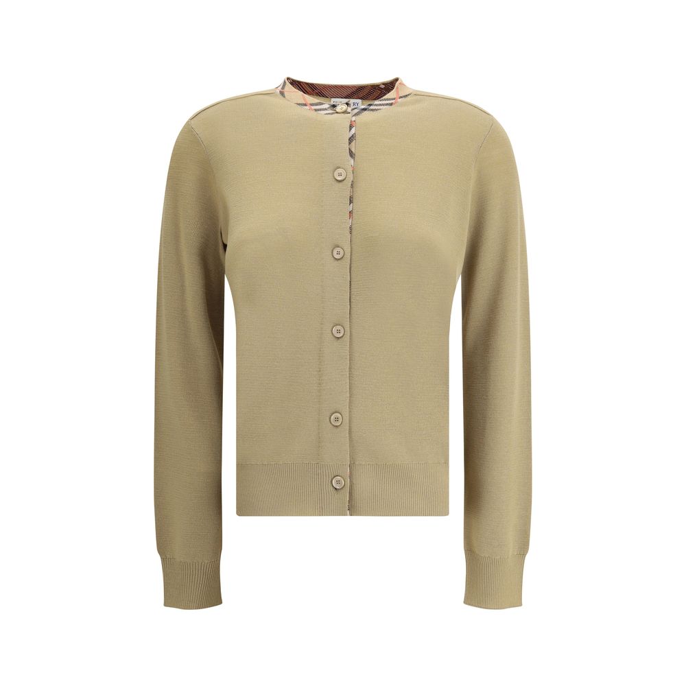 Wool with Archivio Check Trim Cardigan — Beige