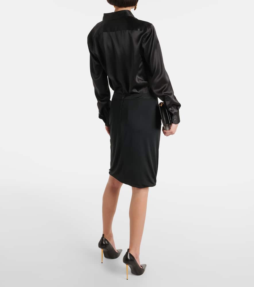 Draped jersey midi skirt