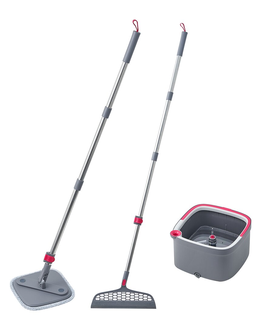 True Clean Mop & Bucket System with Silicone Floor Sweeper Deluxe Set
