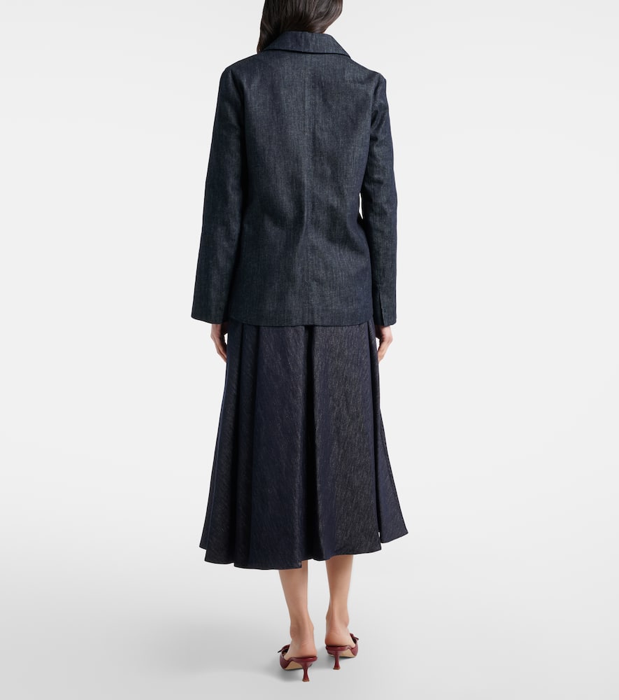 Pleated denim midi skirt
