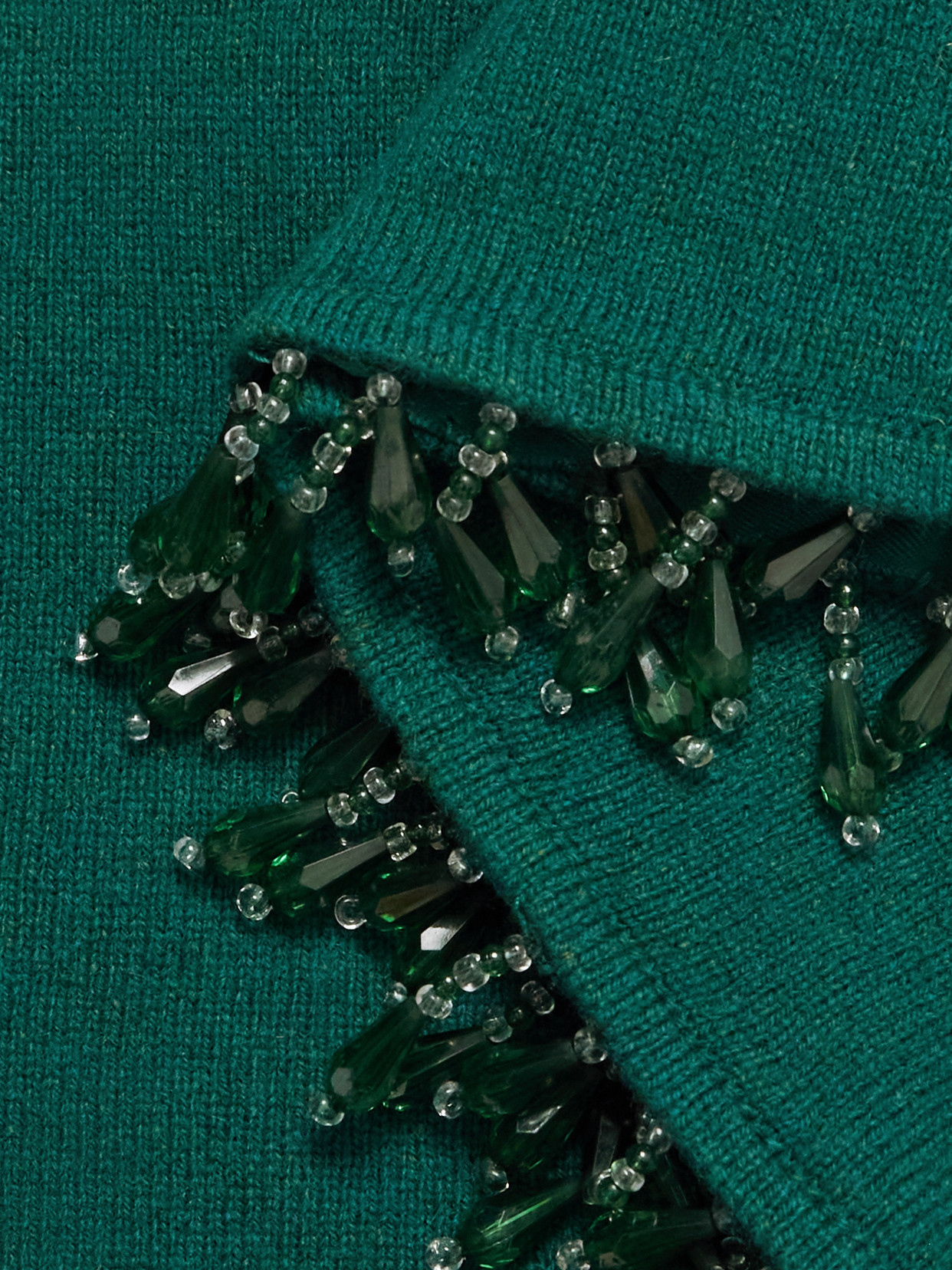 Fringed Bead-embellished Wool And Cashmere-blend Top - Green