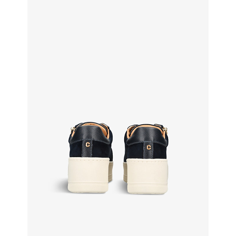 Womens Navy Connected Zip Leather Low-top Trainers