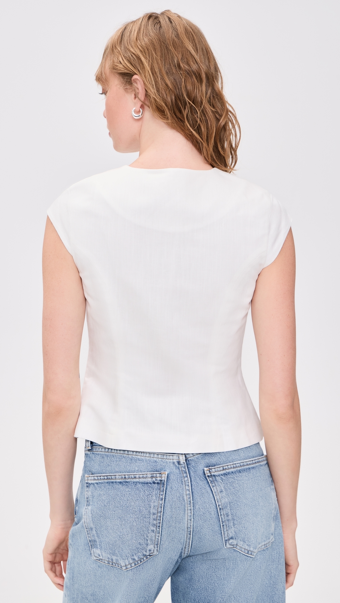 Connie Linen Mix Button Up Top White