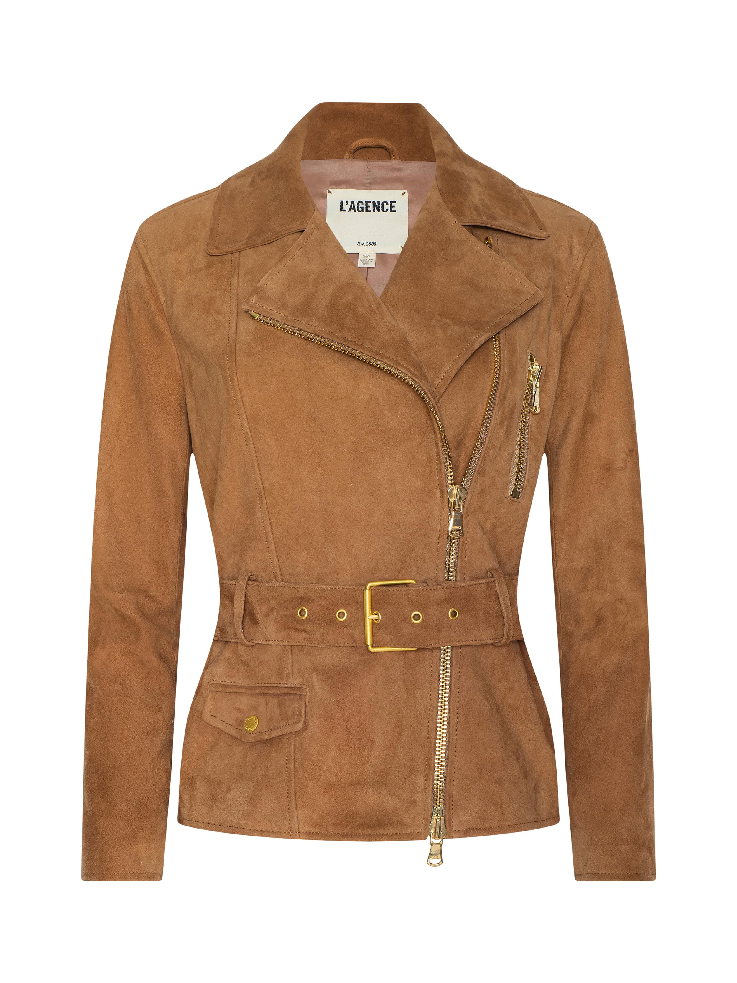 Dinah Suede Biker Jacket In Dark Chai Latte
