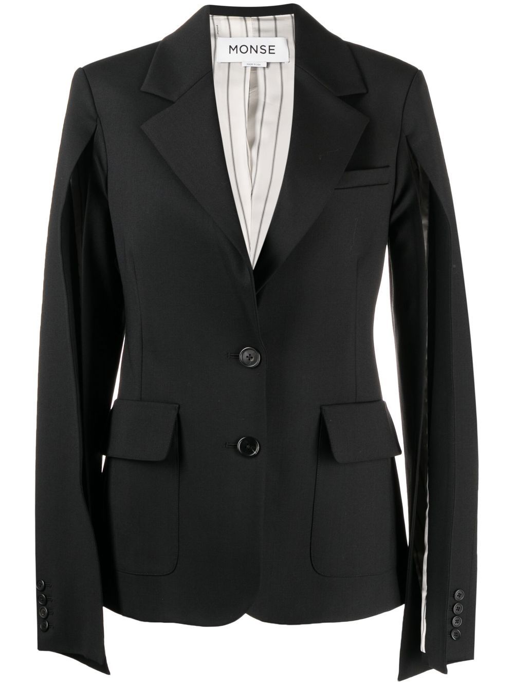 Arm-slit wool-blend blazer - Black