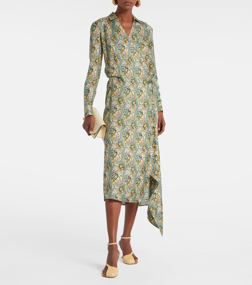 Paisley silk satin wrap dress