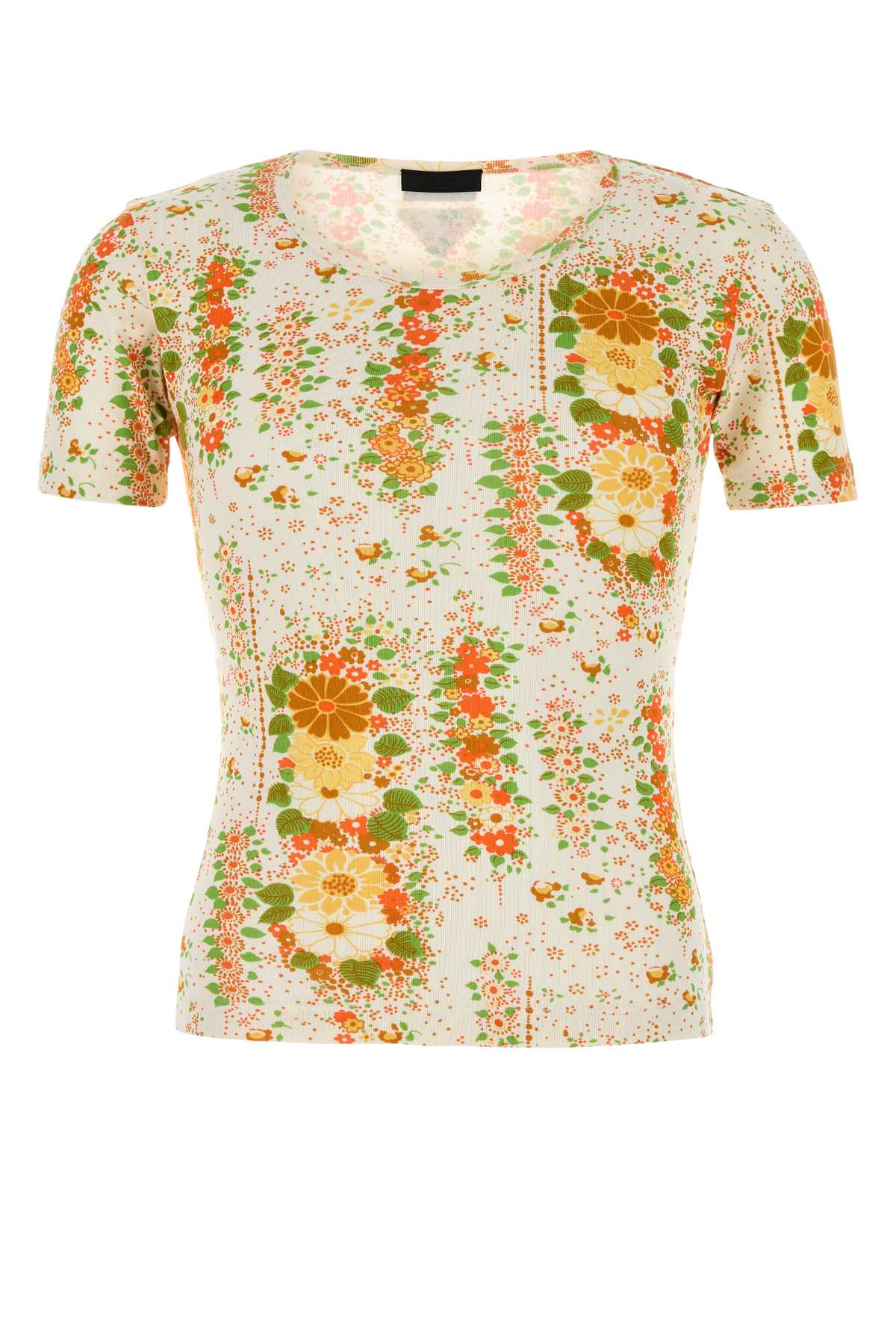 Floral-Printed Cotton T-Shirt — Orange