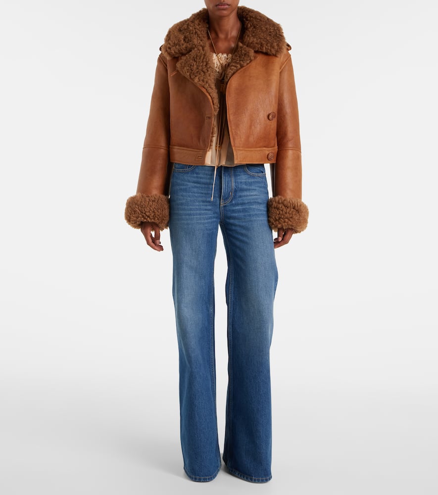 Chloé Cropped shearling-trimmed leather jacket