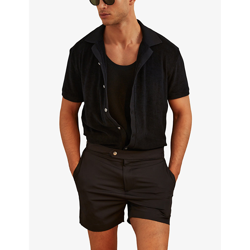 Mens VY Eden Cuban-collar Short-sleeve Towelling Cotton Shirt XL