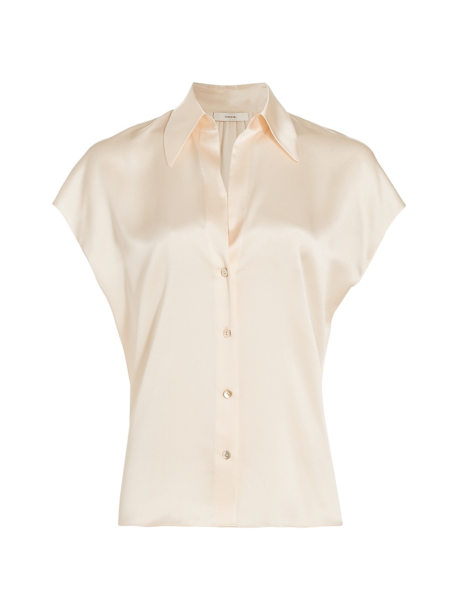 Women's Cap-Sleeve Silk Blouse - Chiffon