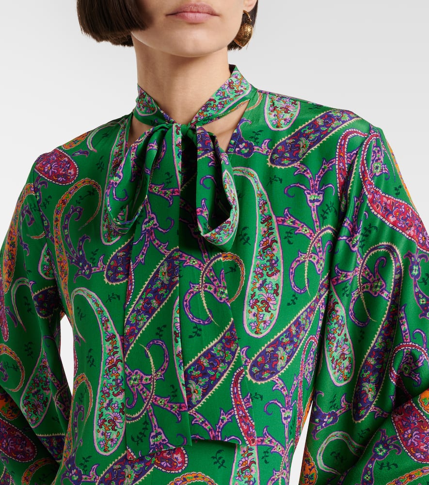 Paisley tie-neck silk maxi dress
