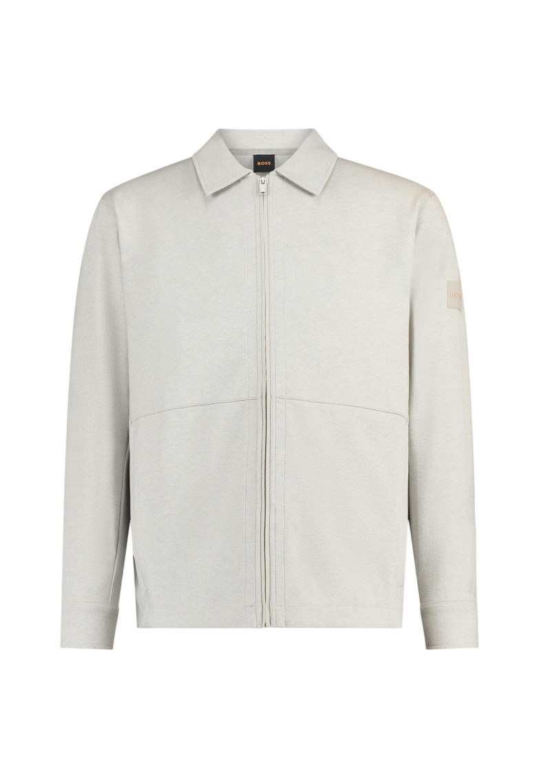 Grey Solid Shirt Collar Sweatshirt