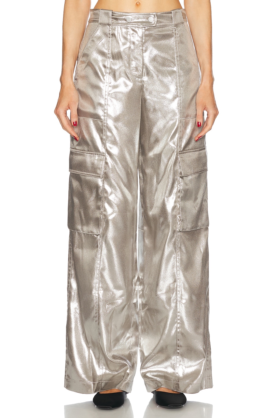 SIMKHAI Beatriz Wide Leg Cargo Pant in Silver - Metallic Silver. 4 also in