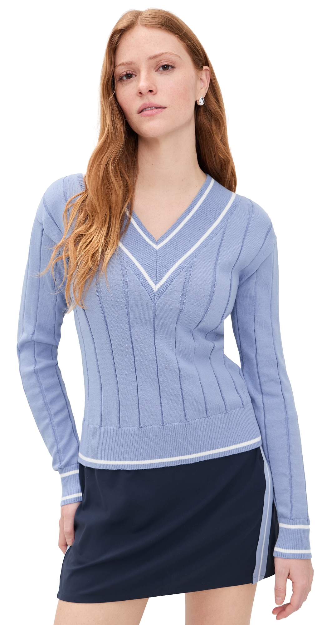 Varsity Cable Knit Sweater Hydrangea Blue