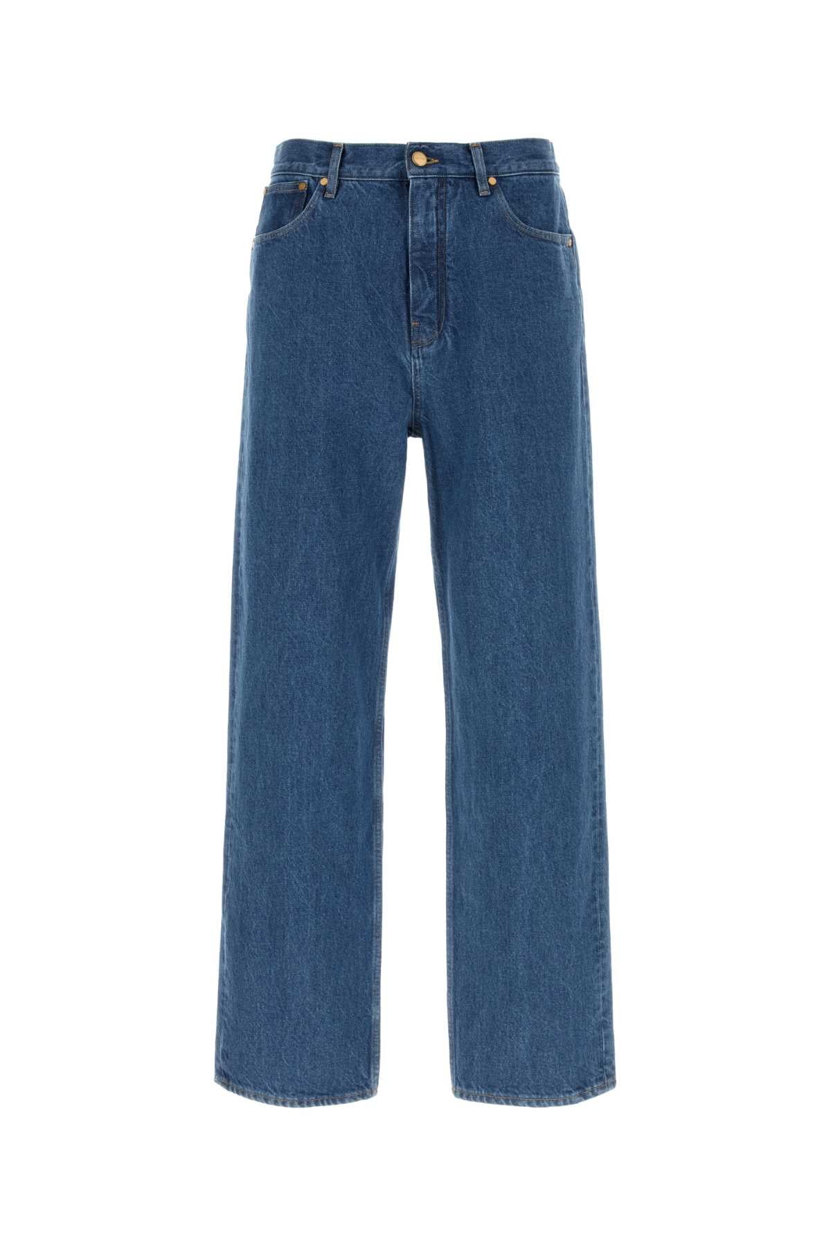 High-Rise Cotton Denim Jeans — Blue