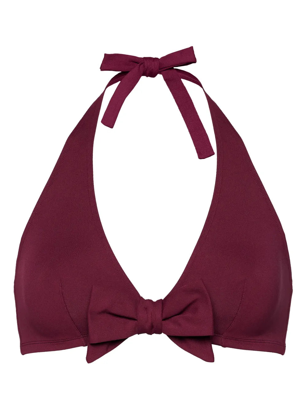 Bow-Embellished Halter-Neck Bikini Top — burgundy