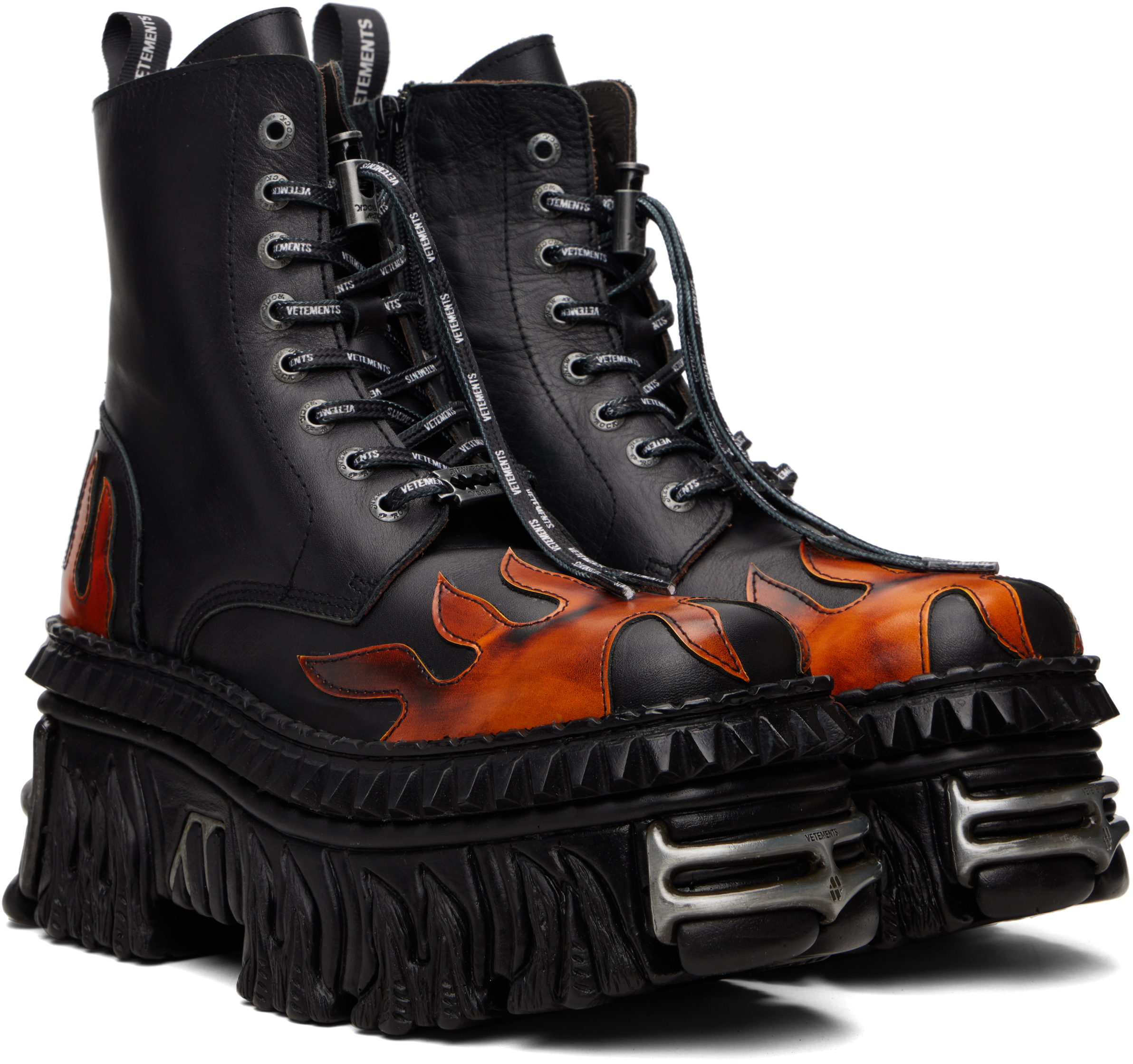 Black New Rock Edition Flame Combat Boots