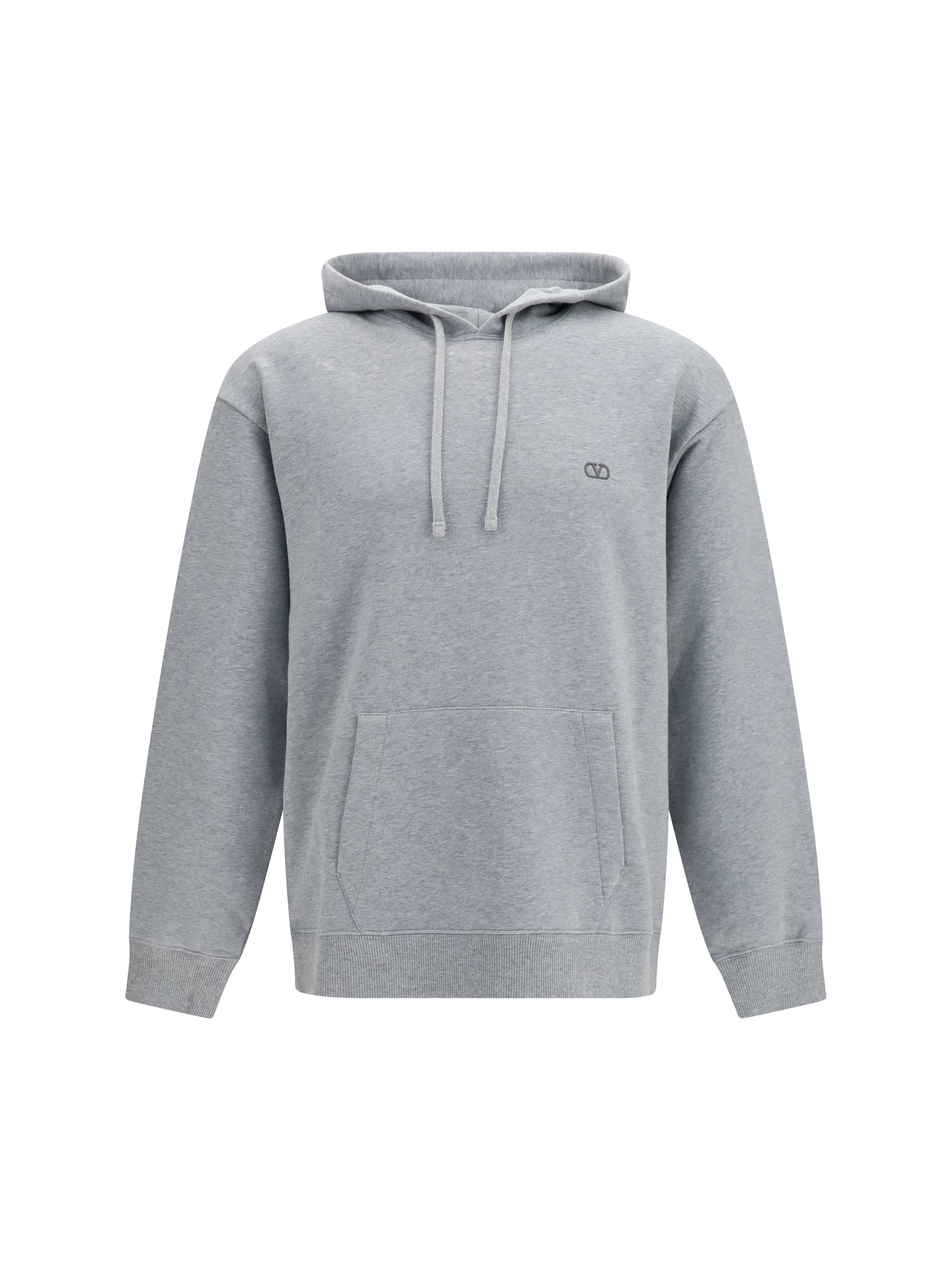 VLogo Embroidered Cotton Hoodie — Gray