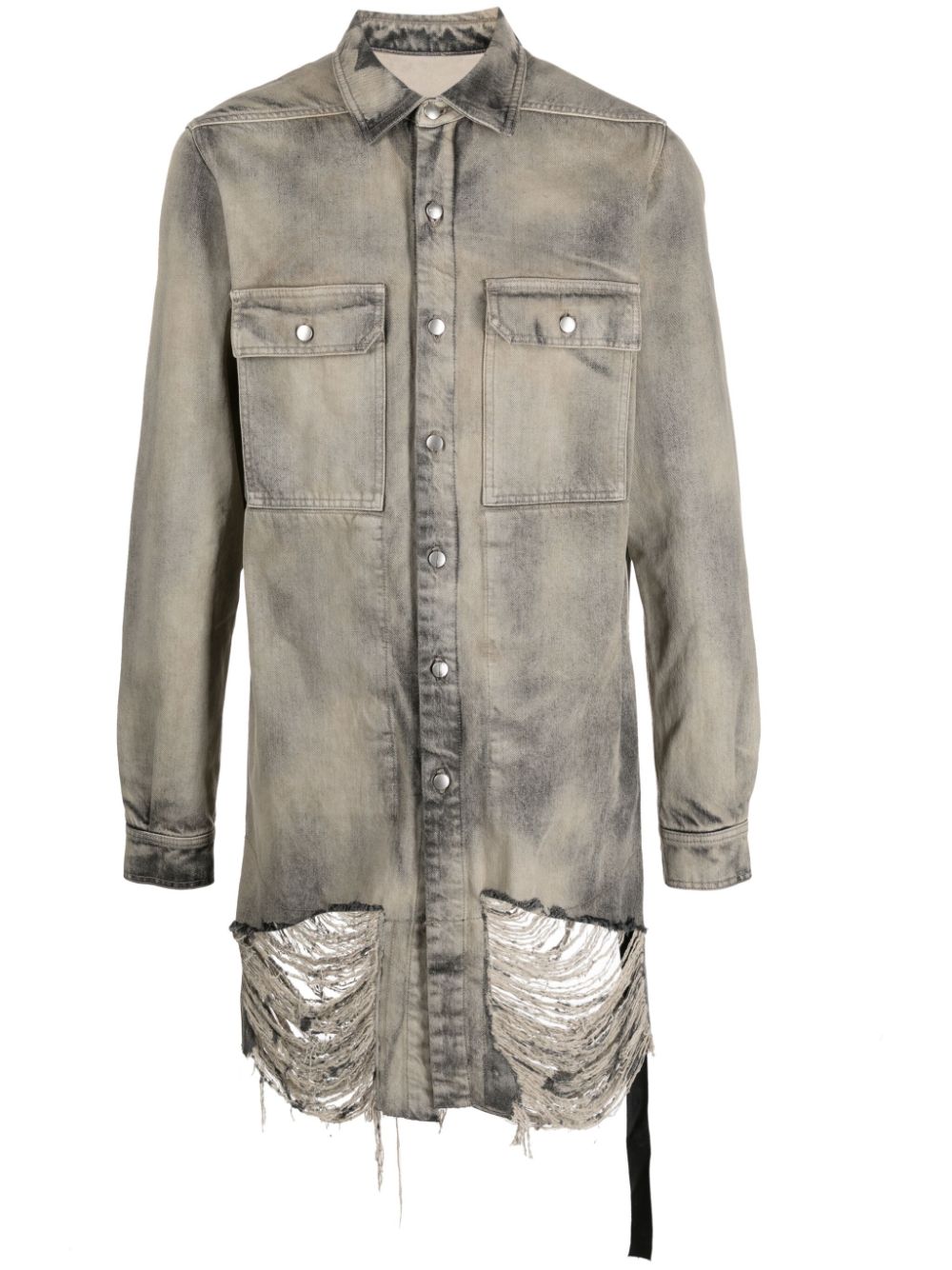 Frayed distressed-effect denim jacket - Grey