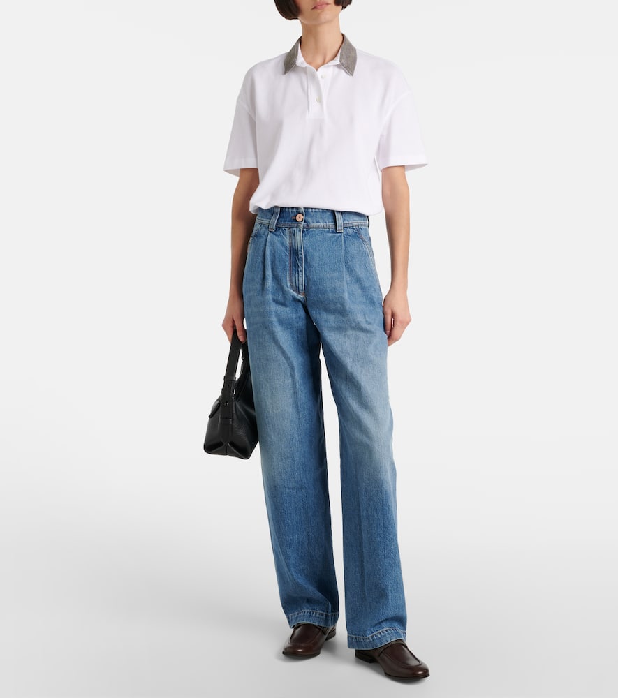Pleated high-rise wide-leg jeans