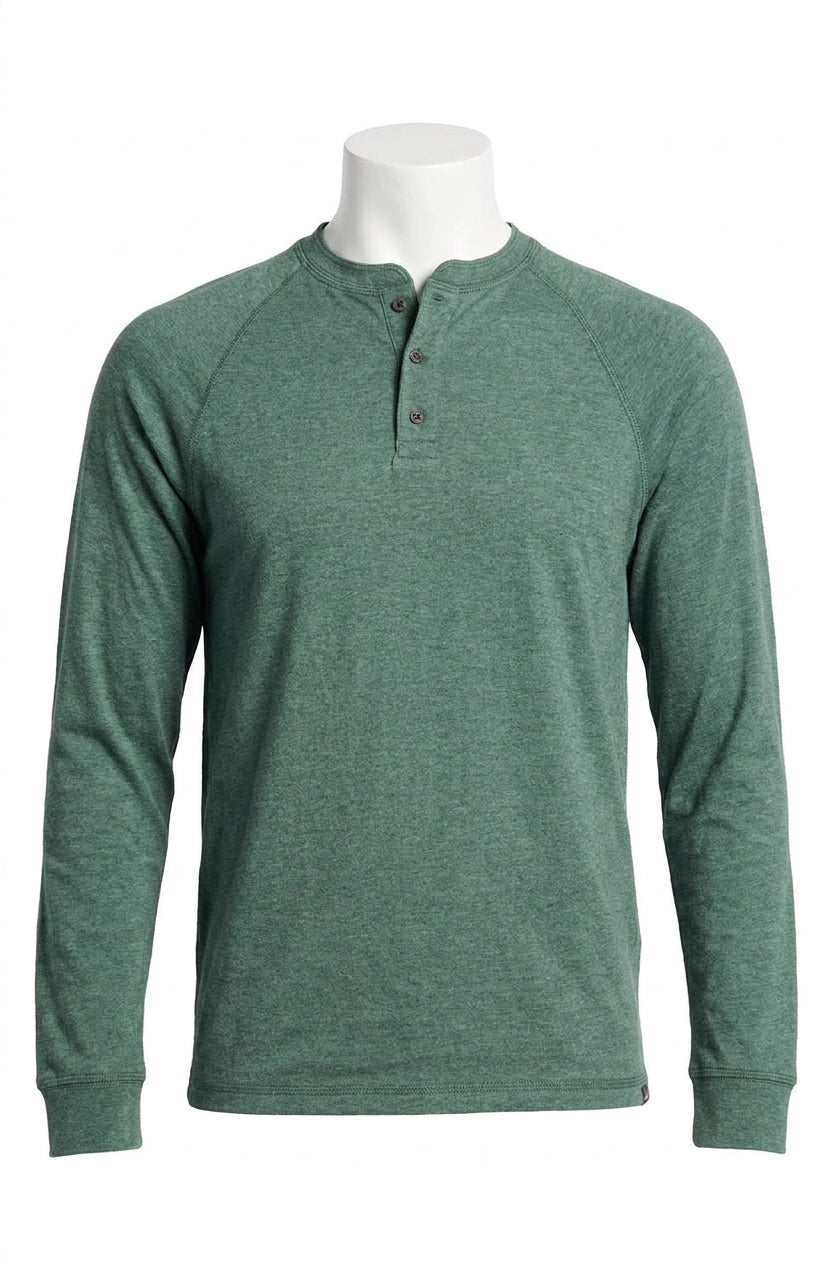 Cloud Long Sleeve Henley Tee In Deep Fern Heather
