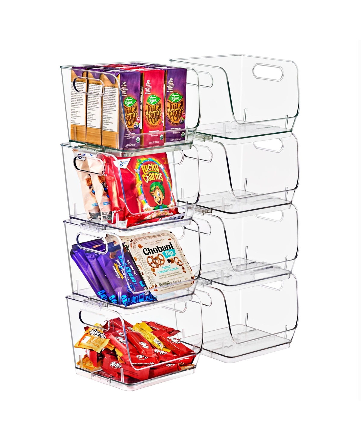 Small Square Stackable Open Front Storage Bins - For Pantry, Kitchen and Home Organization - Clear