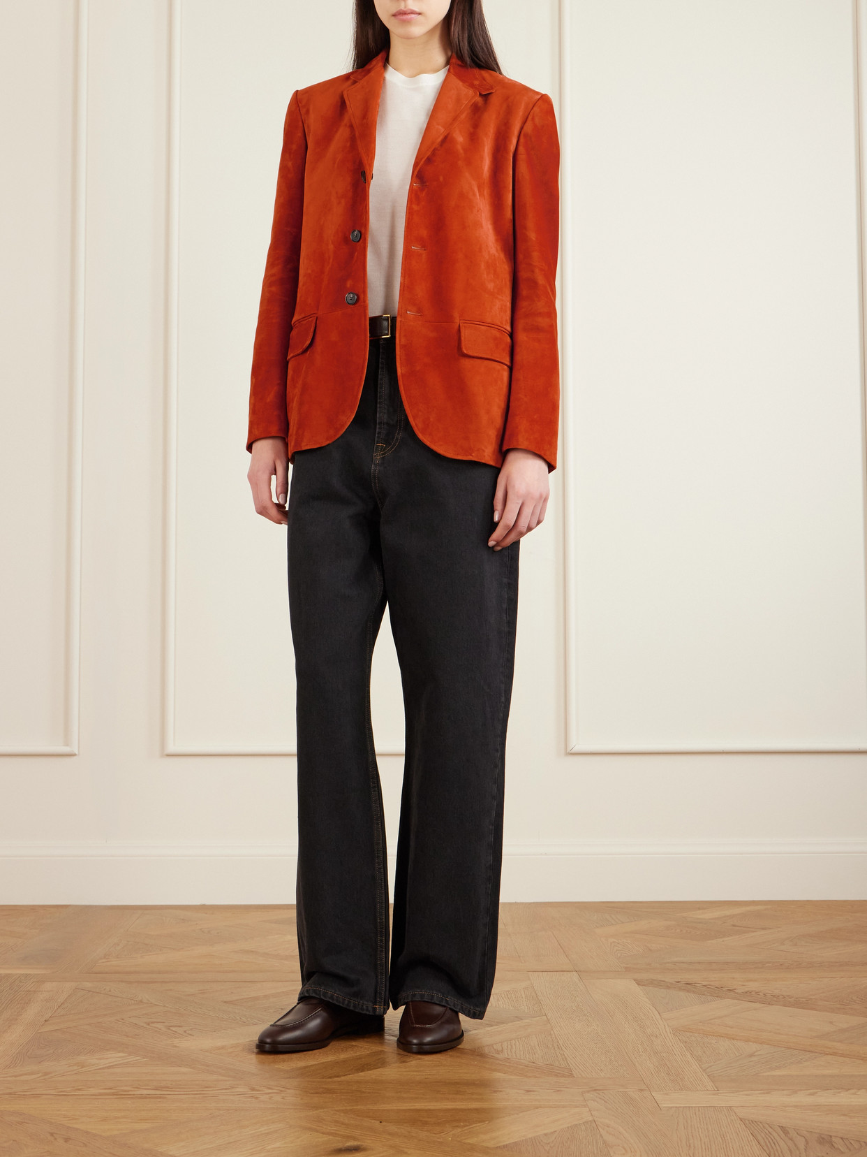 Norick Paneled Suede Blazer - Orange