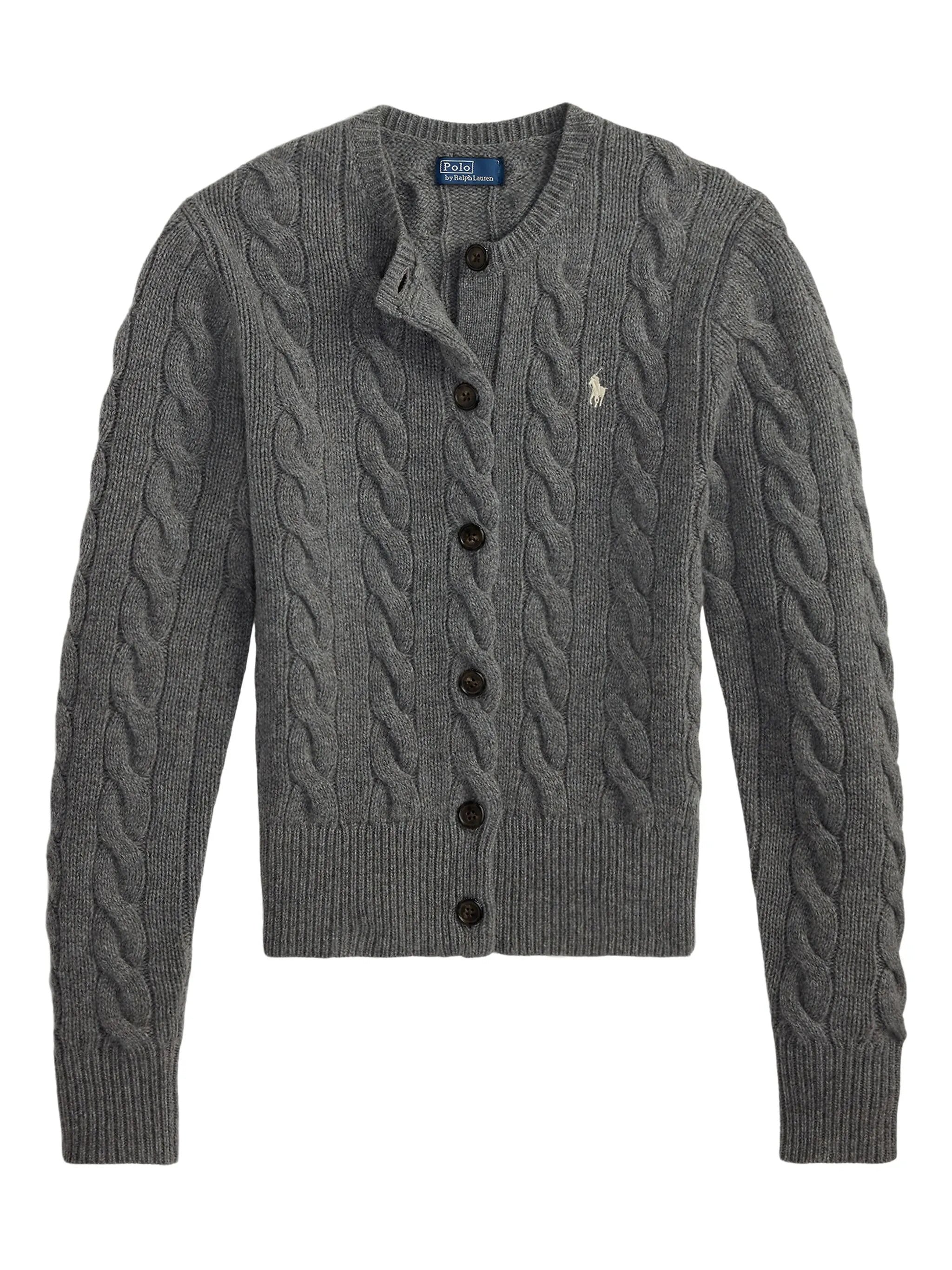 Rib-Knit Crewneck Sweater with Buttoned Placket, Long Sleeves, Model Wearing Size S