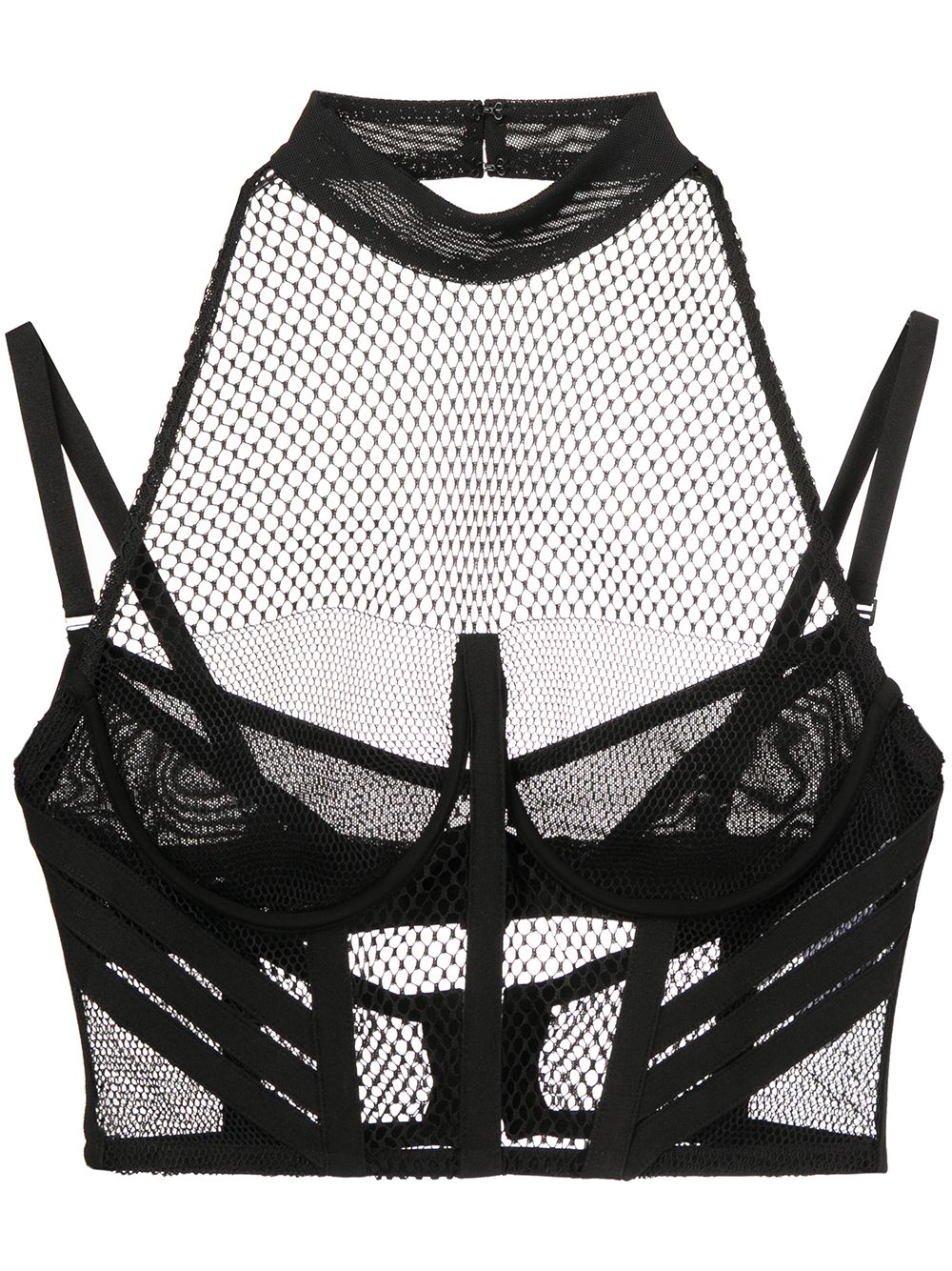 Net-lace layered bra top - Black