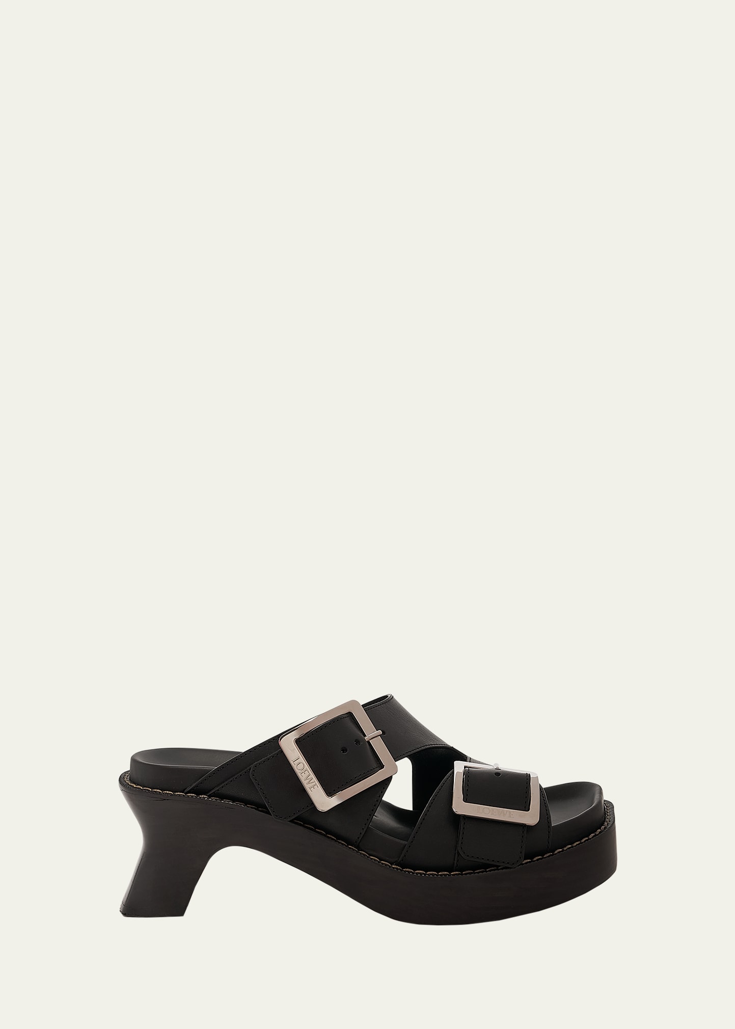 Leather Dual-Buckle Platform Sandals